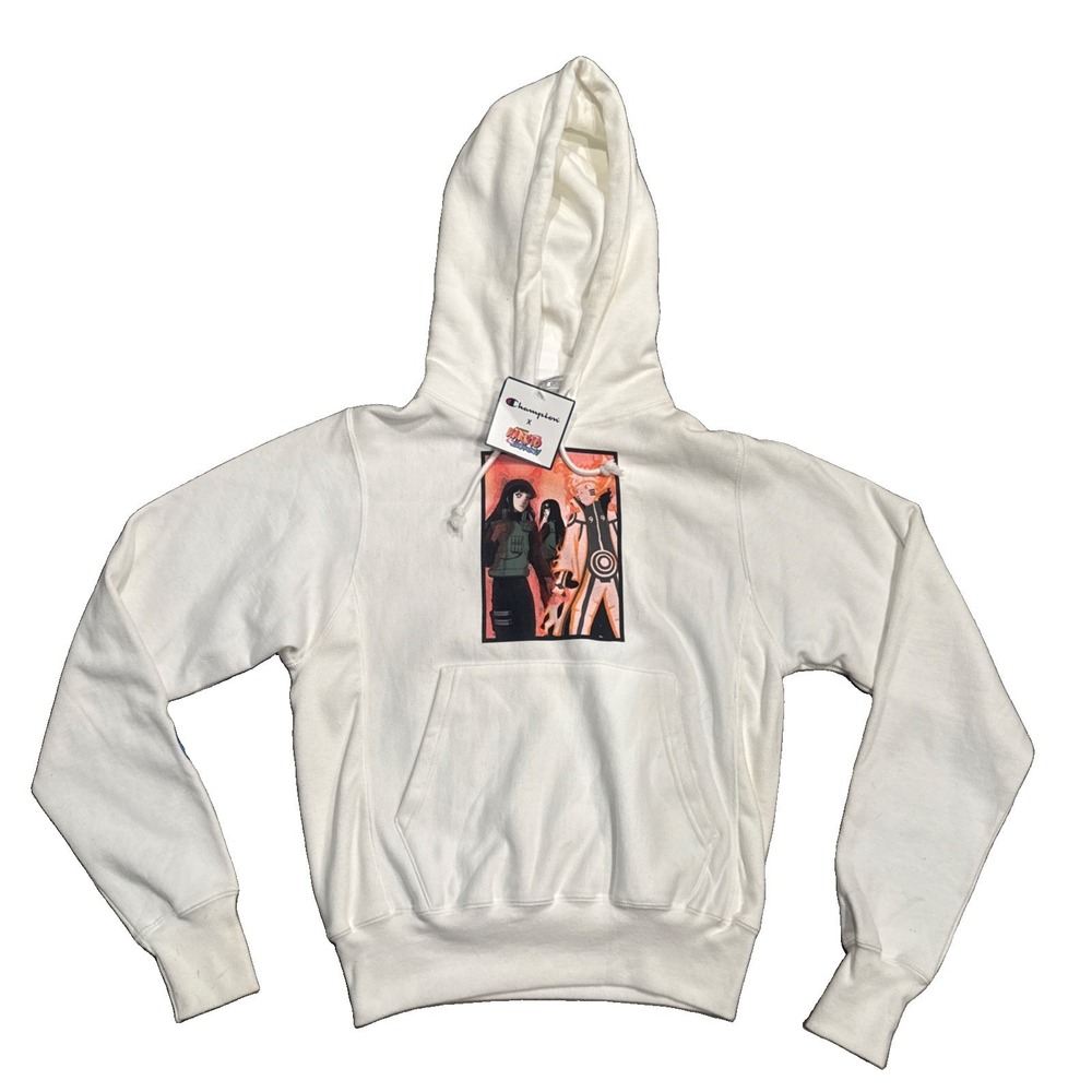 Y2K Champion Naruto Shippuden Hoodie Reverse Weave White Size XS Naruto Hinata
